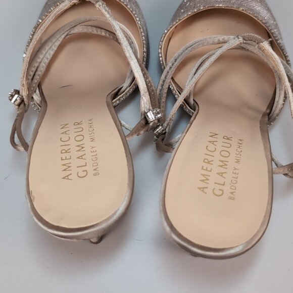 Badgley Mischka American Glamour Dixie Strappy Heels Metallic Champagne Gold - Picture 9 of 11